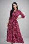 Women's Fuchsia Polka Dot Half-Placket Buttoned Elastic-Waist Dress - 3