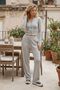 Ribbed Knit Pants Zippered Blouse Women's Top and Bottom Set - 4