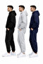 Men's Black-Grey-Navy Blue 3-Piece Set Hooded Tracksuit Set Winter Kangaroo Pocket Cotton Lined - 2
