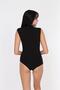 Women's Black Sleeveless Mock Neck Snap Bodysuit - 2