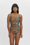 Women's Draped Patterned Gathering Swimsuit – Firmly Covered, Slimming Design