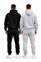 Men's Black-Grey 2-Piece Set Hooded Tracksuit Set Winter Kangaroo Pocket Cotton Lining - 3