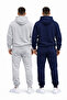 Men's Gray-Navy Blue 2-Piece Hooded Tracksuit Set Winter Kangaroo Pocket Cotton Lined - 3