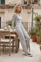 Ribbed Knit Pants Zippered Blouse Women's Top and Bottom Set - 3