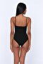 Women's Black Cotton Strap Bodysuit D Lace I with Snap Fasteners - 3