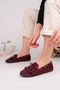 Women's Bordo Tassel Detailed Suede Loafer Casual Ballet Shoes - 3