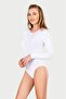 Women's White Crew Neck Combed Cotton Long Sleeve Bodysuit - 3