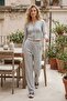 Ribbed Knit Pants Zippered Blouse Women's Top and Bottom Set