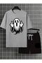 Oversize Unisex Shorts Set – Ghost Middle Finger Print, Cotton Relaxed Fit T-Shirt & Shorts Set