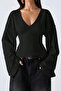 Women's V-Neck Long-Sleeve Waist-Fitted Blouse - 4