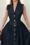 Navy Blue Long Denim Dress - 4