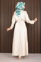 Beli Gathered Belted Hijab Dress Beige - 5