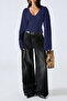 Women's V-Neck Long-Sleeve Waist-Fitted Blouse - 2