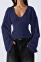 Women's V-Neck Long-Sleeve Waist-Fitted Blouse - 4