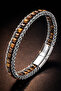 Men's Steel Bracelet with Natural Tiger's Eye Stone, Braided Chain Model, Men's Tag