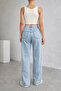 Women's Light Blue High Waist Lycra Wide Leg Mom Fit Jean Trousers - 4