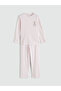 Ecru Striped Rabbit Printed Girls' Pajama Set - 2