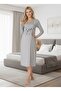 Women's Gray Plaid Detailed Buttoned Long Sleeve Design Maternity Nightgown