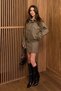 Suede Nubuck Texture Design Lining Premium Quality Equivalent Oversized Bomber Jacket Coat Mini Skirt Set - 3
