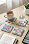 Vintage Italian Blue Tile Pattern Natural Stone Travertine Coasters Stone Coasters Set of 4 - 3