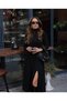    Women's Long Sleeve Turtleneck Deep Slit Detail Crepe Dress - 5