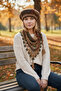 Knitted Bohemian Brown, Sparkly Neck Collar & Painter's Beret & Fingerless Gloves Set - 4