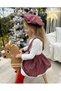 Girl's Plaid Suspender Skirt and Hat Set - 2