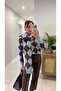 Sofna Bebe Blue Brown Diamond Patterned Shawl Knitwear - 2
