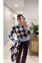 Sofna Bebe Blue Brown Diamond Patterned Shawl Knitwear - 4