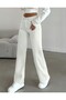 HIGH WAIST WHITE LINEN WIDE-LEG FULL FIT TROUSERS - 4