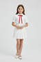 Girl's Red Bowknot White Lace Shirt White Pleated Skirt Set April 23 - 3