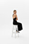 Women's Black Long Dress with Collar and Moon Accessories - 2