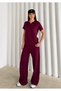 Women's Burgundy Polo Neck Modal Short Sleeve Soft Touch Sports Set