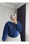 Women's Bebe Collar Pearl Skirt-Top Design Shirt - Navy Blue