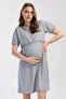 Women's Short Sleeve Buttoned Gray Maternity Nightgown C7T7N2304