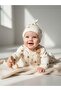 Baby Cotton Balloon Patterned Romper with Booties and Front Snap Hat - 4