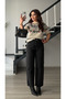 Cream-Anthracite Embroidered Short Sleeve Sweater - 6