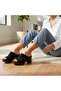 Black Suede Genuine Leather Light Sole Women's Clogs with Stitching Detail