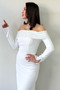 Women's Madonna Collar Beaded Embroidered Long Sleeve Fish Evening Dress Red, Black, Navy Blue, White - 7