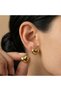Steel Earrings Gold Color Heart Stone Detailed Women's Earrings