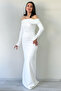 Women's Madonna Collar Beaded Embroidered Long Sleeve Fish Evening Dress Red, Black, Navy Blue, White - 6