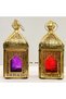 Ramadan Lantern Set of 2 – Red & Purple Glass Metal Fanoos | Moroccan & Arabic Candle Holder Lantern Light for table | Home Decor Eid Diwali Majlis Gift Decoration for hanging