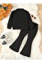 Girls' Winter Thick Heart Print Sweatshirt and Spanish Flared Bottom Sweatpants Set - 2