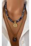 (2 Pendants) Natural Stone Blue Sodalite Stone Steel Chain Double Pendant - 4