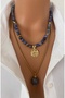 (2 Pendants) Natural Stone Blue Sodalite Stone Steel Chain Double Pendant - 2