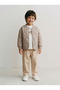 Boy's Cotton Beige Quilted Jacket, T-Shirt and Pants Set