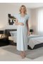 New Season Blue Short Sleeve Elegant Lace Detailed Buttoned Cotton Special Design Maternity Nightgown - 2