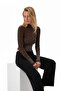 Women's Brown Sprinkled Stone Ribbed Blouse - 2