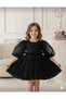 Girl's Black Balloon Sleeve Tulle Skirted Evening Dress, Girl's Party Dress