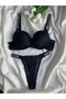 Women's Lace and Stone Underwire Supported Padded Push up Bra Set Underwear Set Double Set - 6